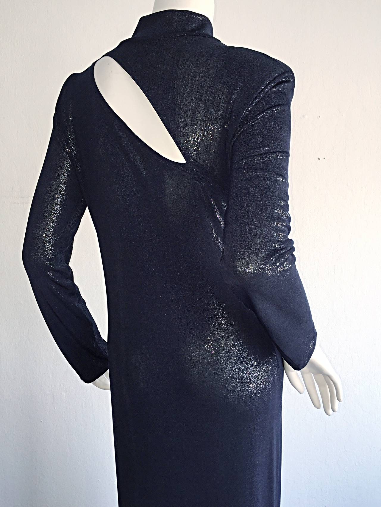 Vintage Gianfranco Ferre ' Wet Look ' Midnight Blue Metallic Cut - Out Dress 3