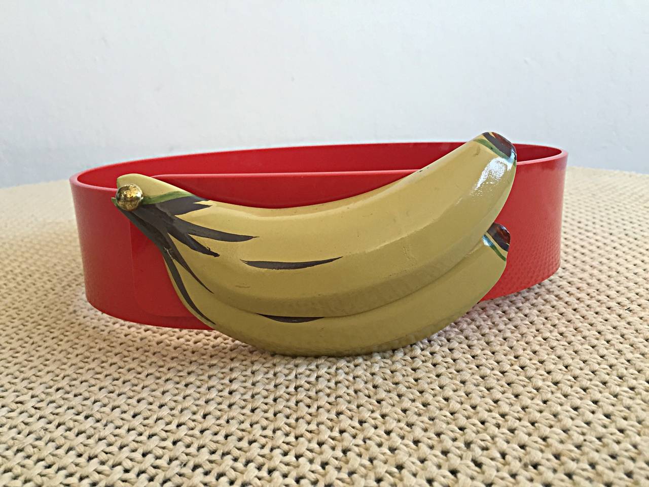1980s Vintage Banana Novelty Celluloid Red Hawaiian Belt at 1stDibs