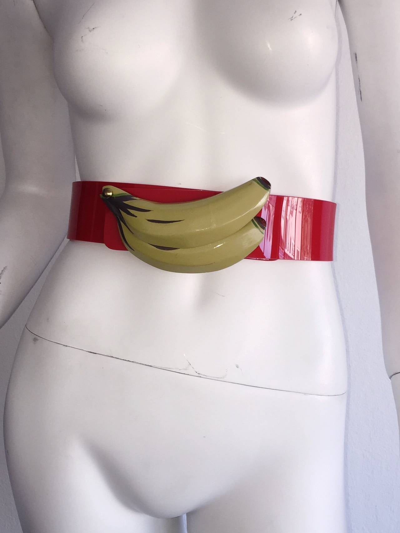 1980s Vintage Banana Novelty Celluloid Red Hawaiian Belt at 1stDibs