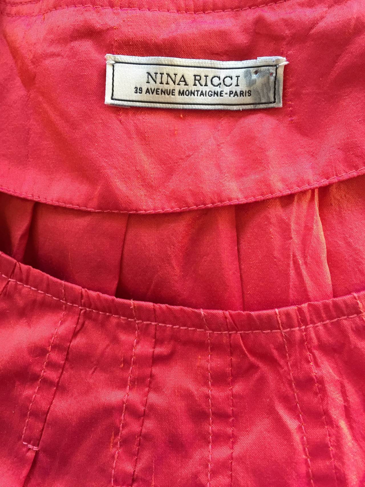 Women's Nina Ricci Pink / Salmon Iridescent Silk Babydoll Bell Sleeve Dress w/ Pockets For Sale