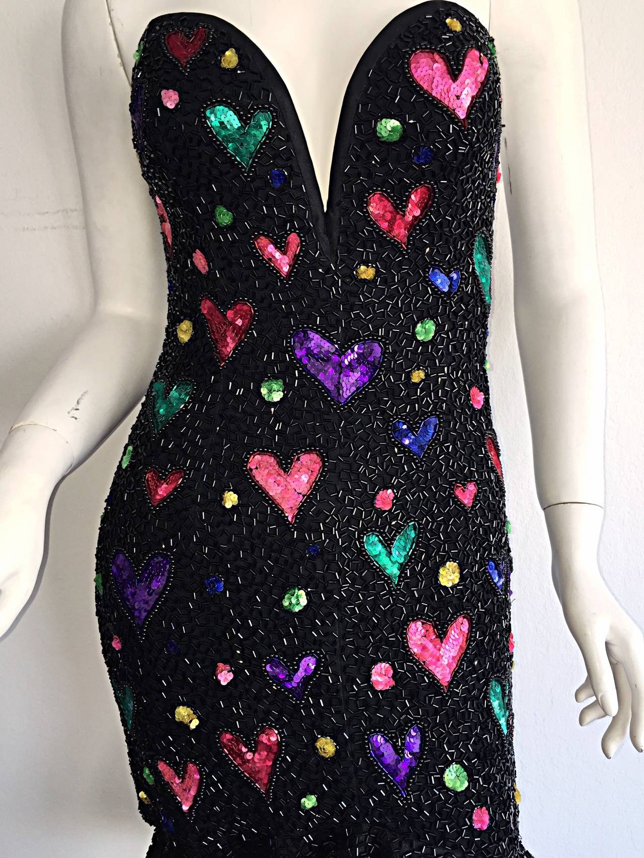 Bob Mackie Incredible Rare Vintage Strapless Beaded Heart Dress 3