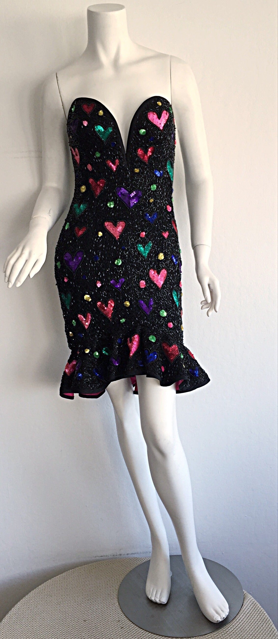 Bob Mackie Incredible Rare Vintage Strapless Beaded Heart Dress 4