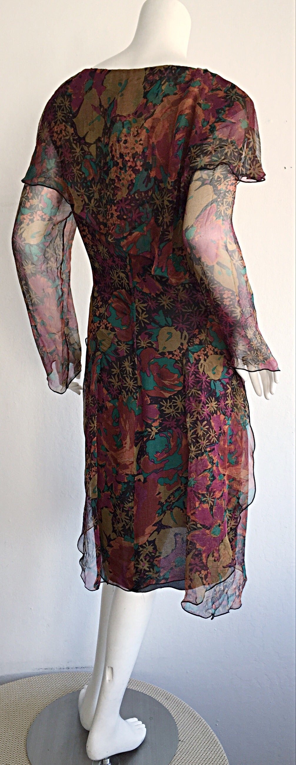 Beautiful Vintage Holly's Harp Floral Chiffon Boho Dress w/ Sleeve ...
