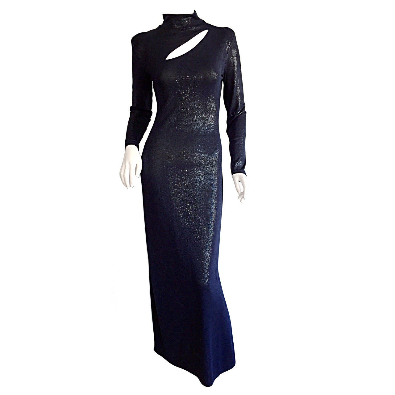 Vintage Gianfranco Ferre ' Wet Look ' Midnight Blue Metallic Cut - Out Dress