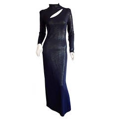 Vintage Gianfranco Ferre 
 Wet Look 
 Midnight Blue Metallic Cut - Out Dress