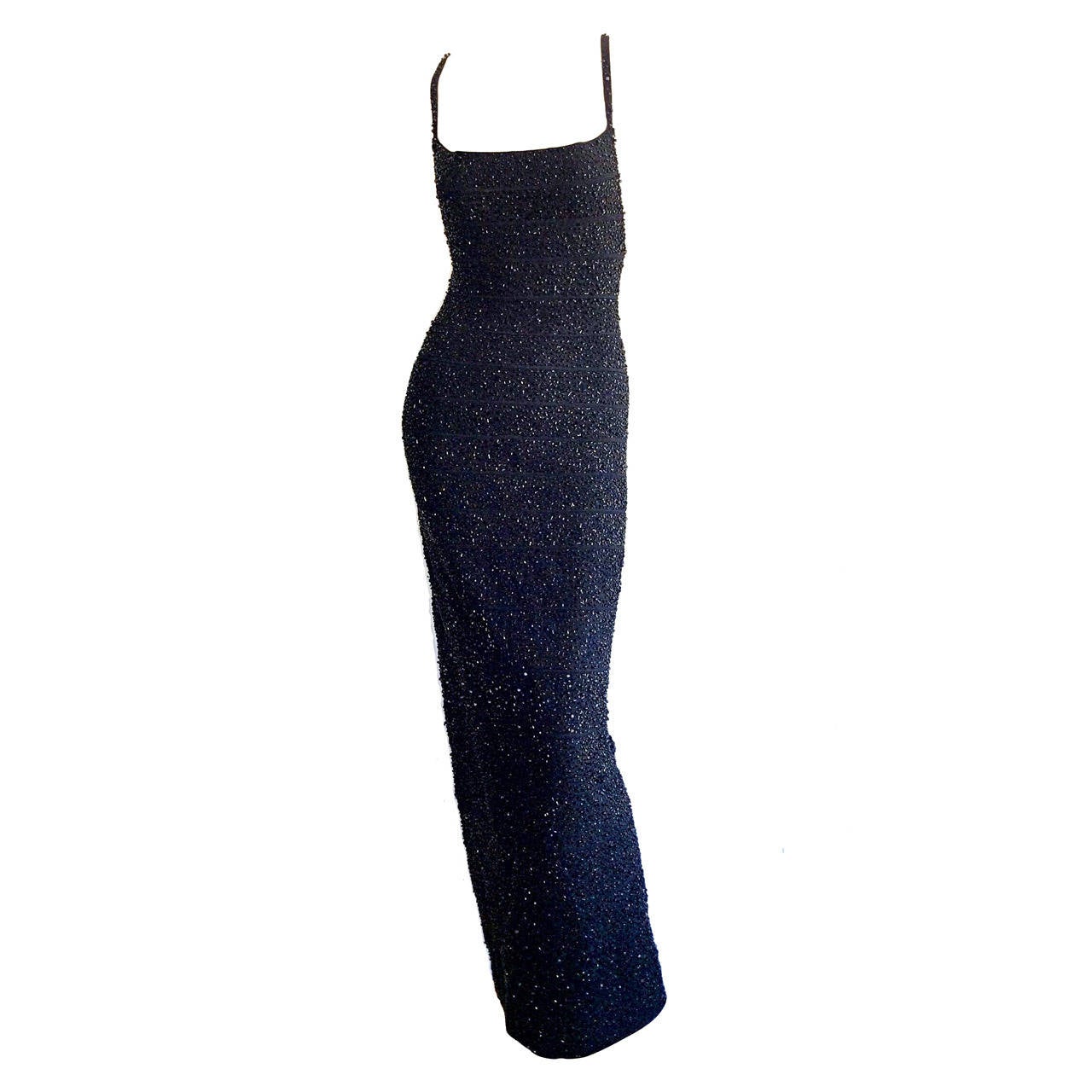 Surreal 1990s Vintage Herve Leger Couture Runway Sample Beaded Bandage Dress