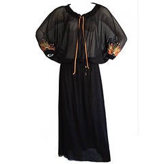 1990s Vintage Jean Paul Gaultier Black Embroidered ' Sunburst ' Caftan Dress