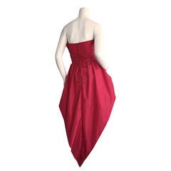 Incredible Vintage Victor Costa Lipstick Red Avant Garde Strapless ' Tail' Dress