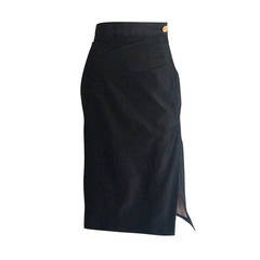 1990s Vintage Vivienne Westwood Gold Label High Waisted Black Silk Pencil Skirt 10