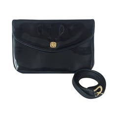 1980s Used Anne Klein for Oroton Black Patent Leather Clutch / Crossbody Bag