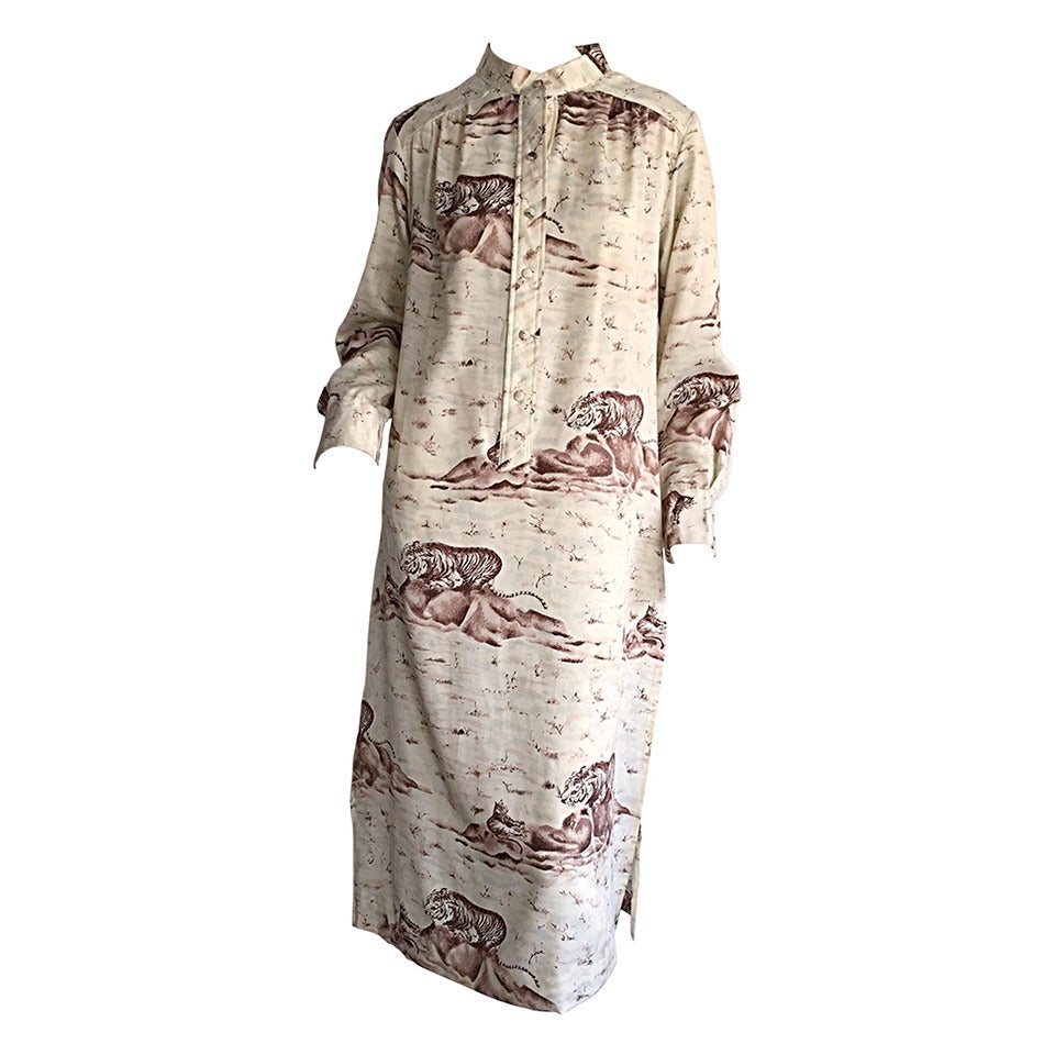 Rare Vintage Jeanne Lanvin Asian / Chinese Themed Tiger Print Tunic Dress