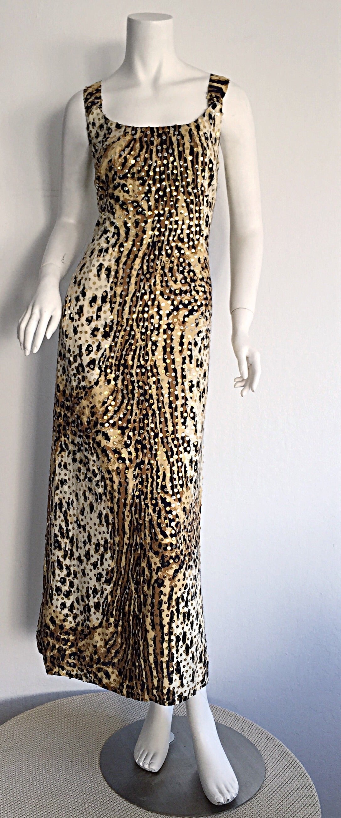 1960s Mollie Parnis Cotton Leopard Silver + Gold Sequin Bombshell Dress ...