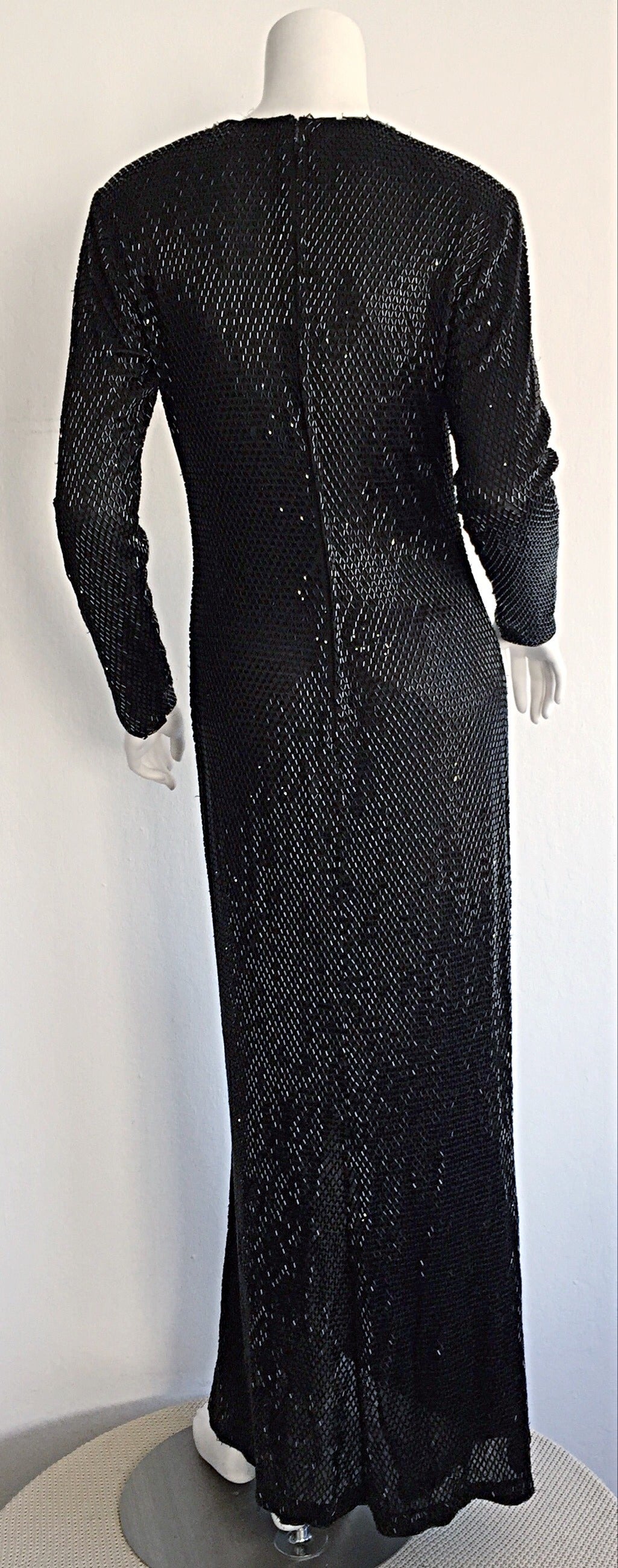 Stunning 1990s Vintage Calvin Klein Collection Heavily Beaded Black Gown 1
