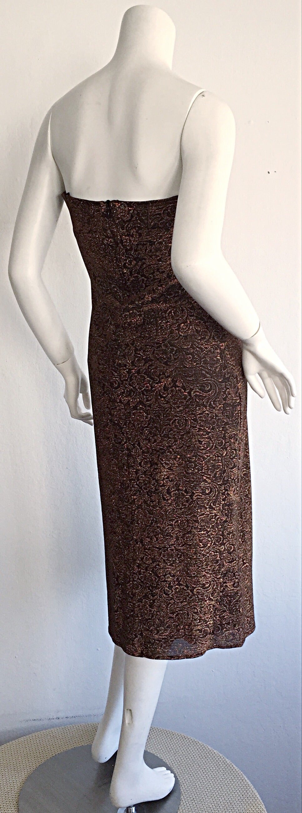 Black Beautiful Vintage Casadei Bronze Intricate Metallic Dress w/ Convertible Straps For Sale