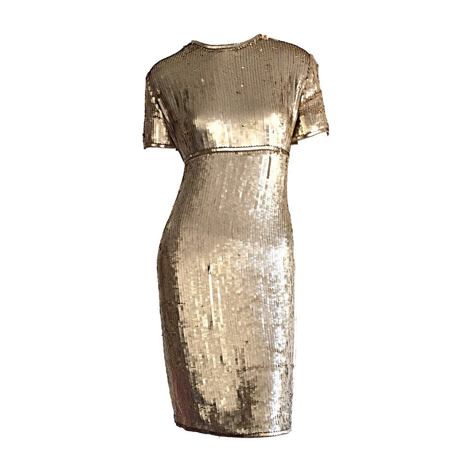 Stunning Vintage Calvin Klein Gold Sequin Cocktail Dress