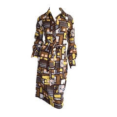 Vintage Lanvin Op-Art Geometric Print Belted Shirt Dress