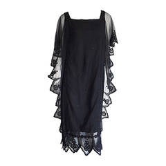 Vintage Giorgio Sant 'Angelo Black Lace ' Flapper ' Style Gatsby Dress