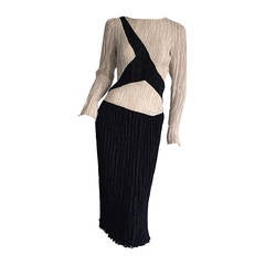 Vintage Mary McFadden Couture Black + White Fortuny Pleated Dress