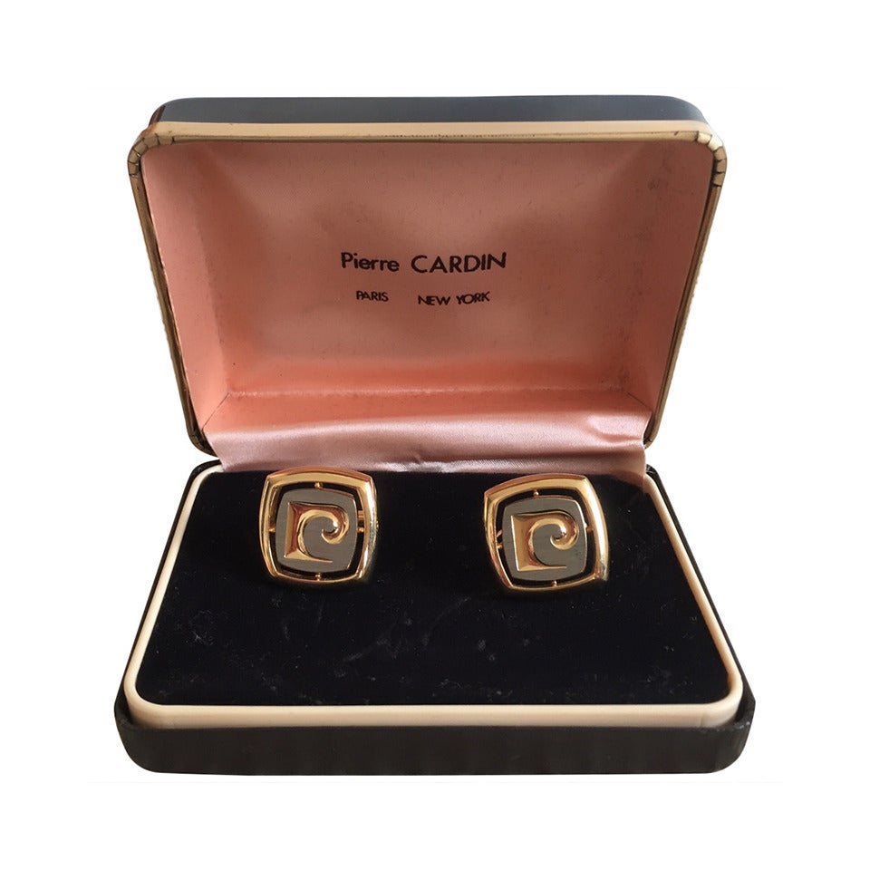 Pierre Cardin 1960s Silver + Gold Cufflinks / New in Box For Father's Day