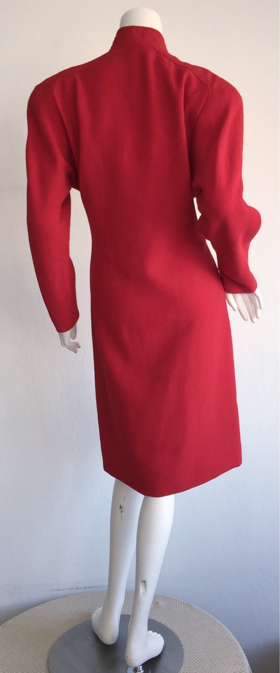 red dress with gold buttons