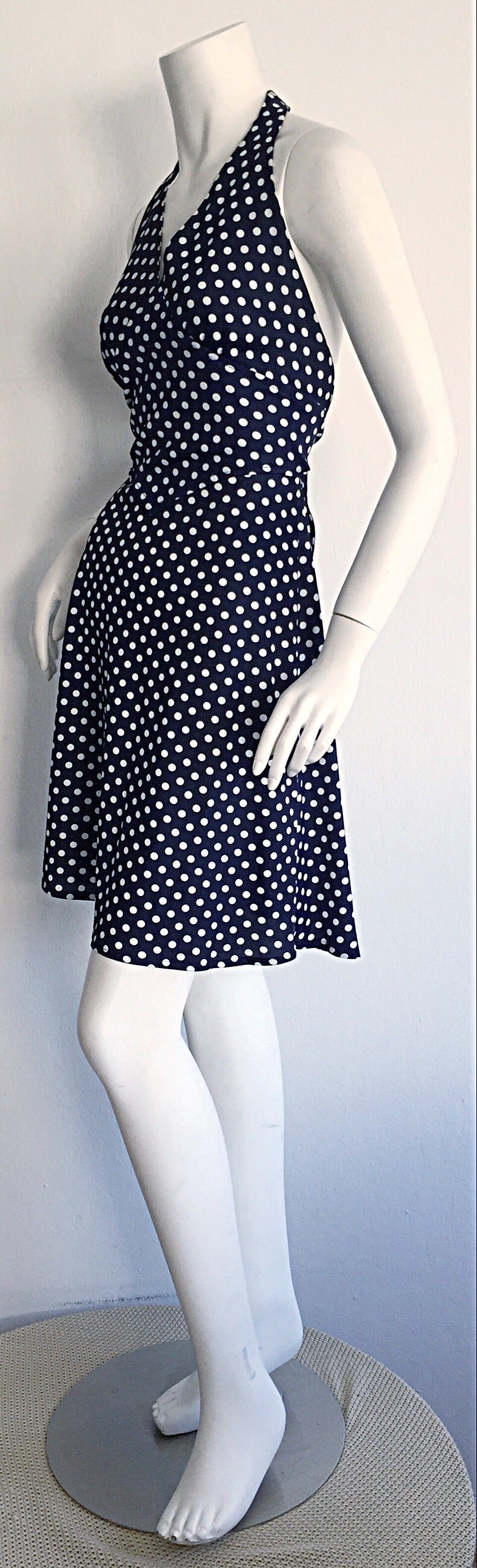 Vintage Joy Stevens Navy Blue + White Polka Dot Nautical Tie - Back Dress 1