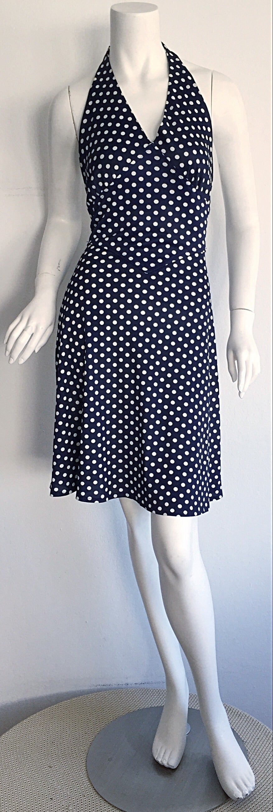 Vintage Joy Stevens Navy Blue + White Polka Dot Nautical Tie - Back Dress 2