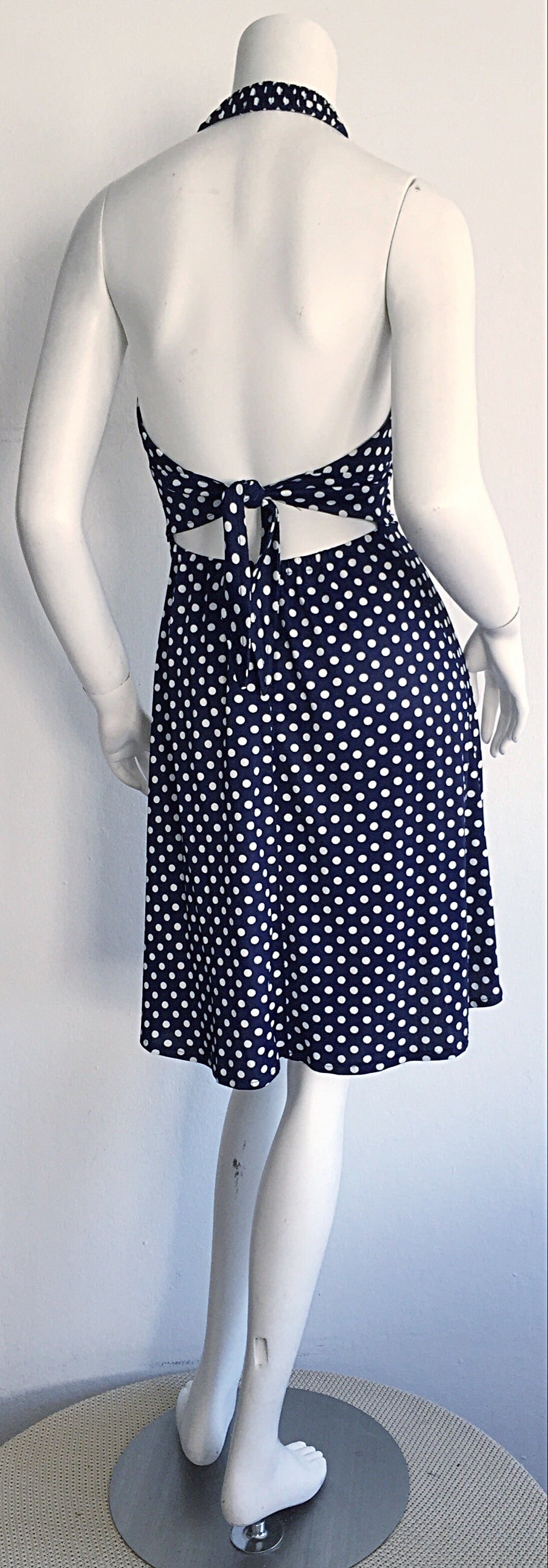 Vintage Joy Stevens Navy Blue + White Polka Dot Nautical Tie - Back Dress 3