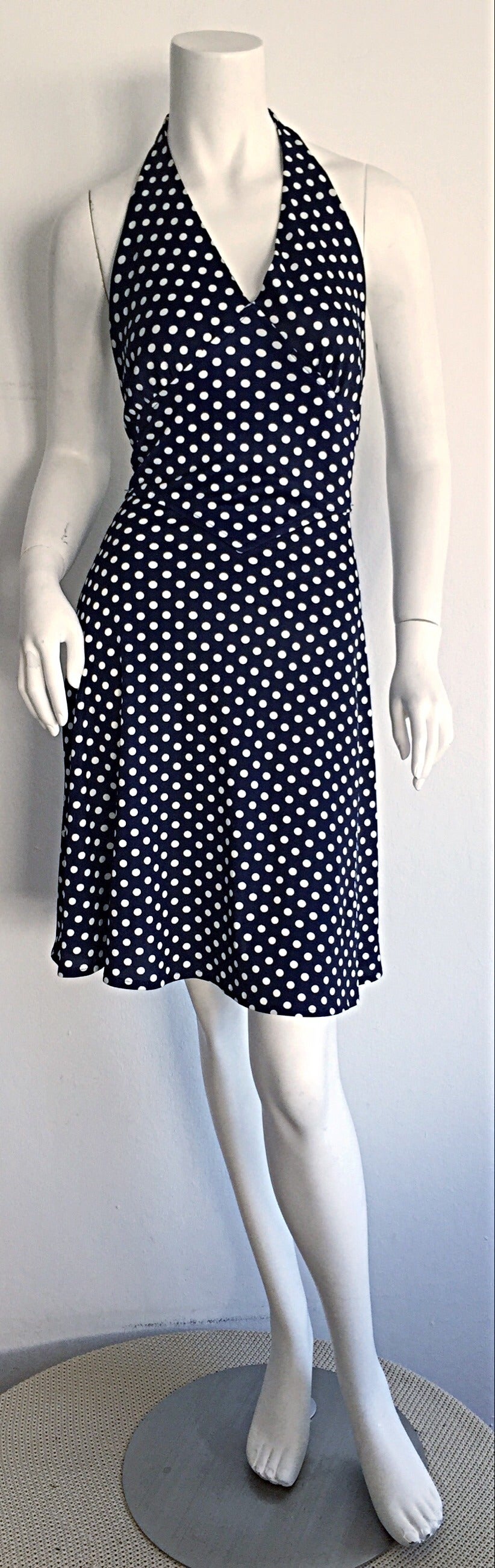 Vintage Joy Stevens Navy Blue + White Polka Dot Nautical Tie - Back Dress 4