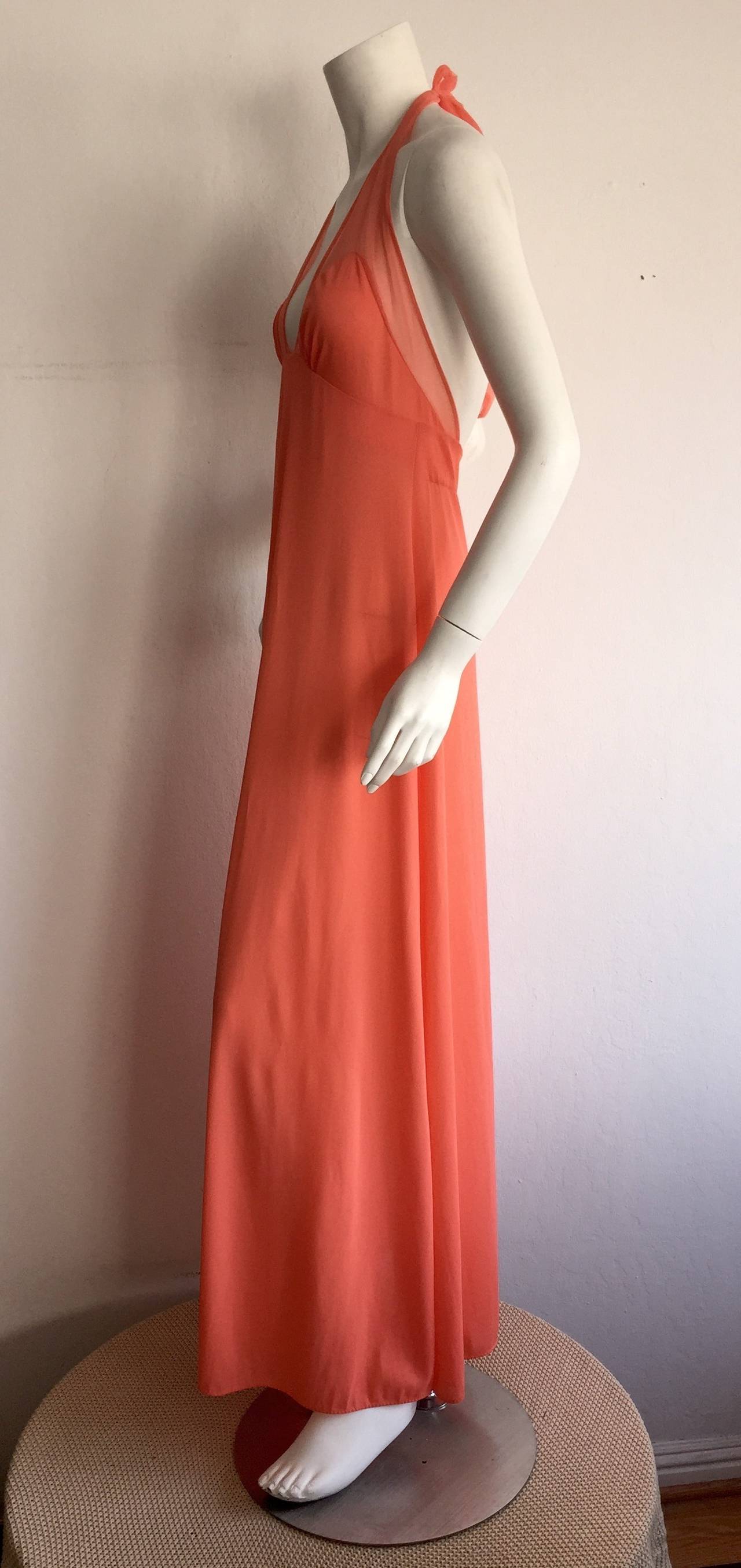 Sexy Vintage Christian Dior Coral Maxi Dress Nightgown Miss Dior In Excellent Condition In San Diego, CA