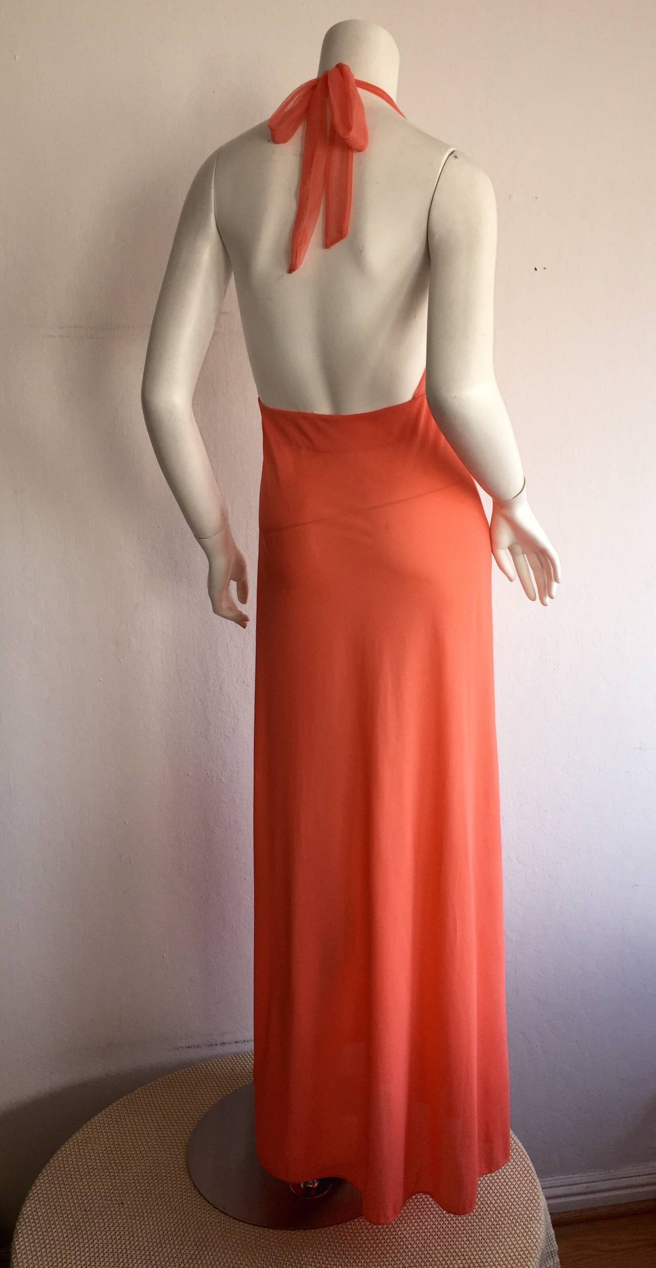 Women's Sexy Vintage Christian Dior Coral Maxi Dress Nightgown Miss Dior