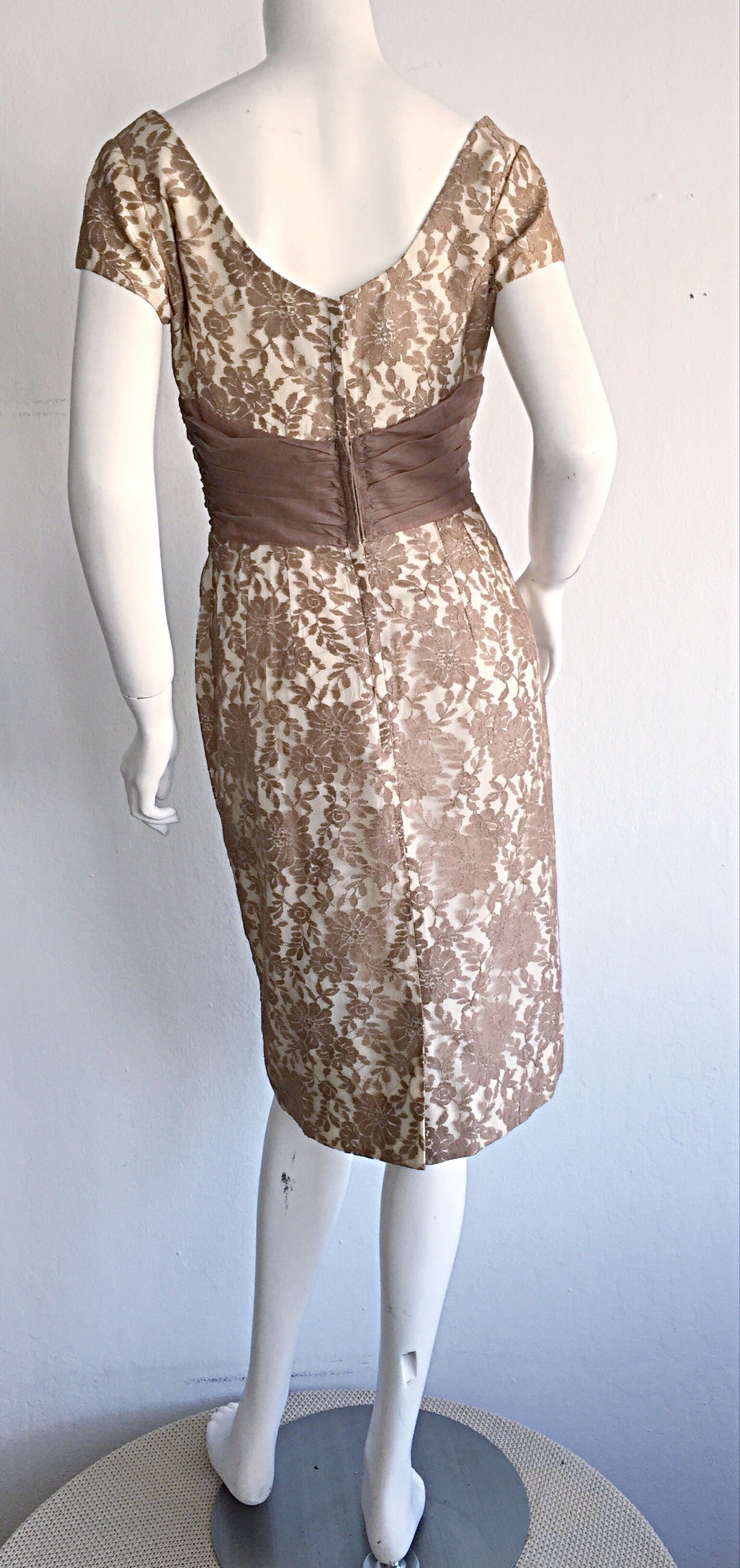 Women's Incredible 1950s French Lace Bombshell Chantilly Lace Wiggle Dress + Cape For Sale