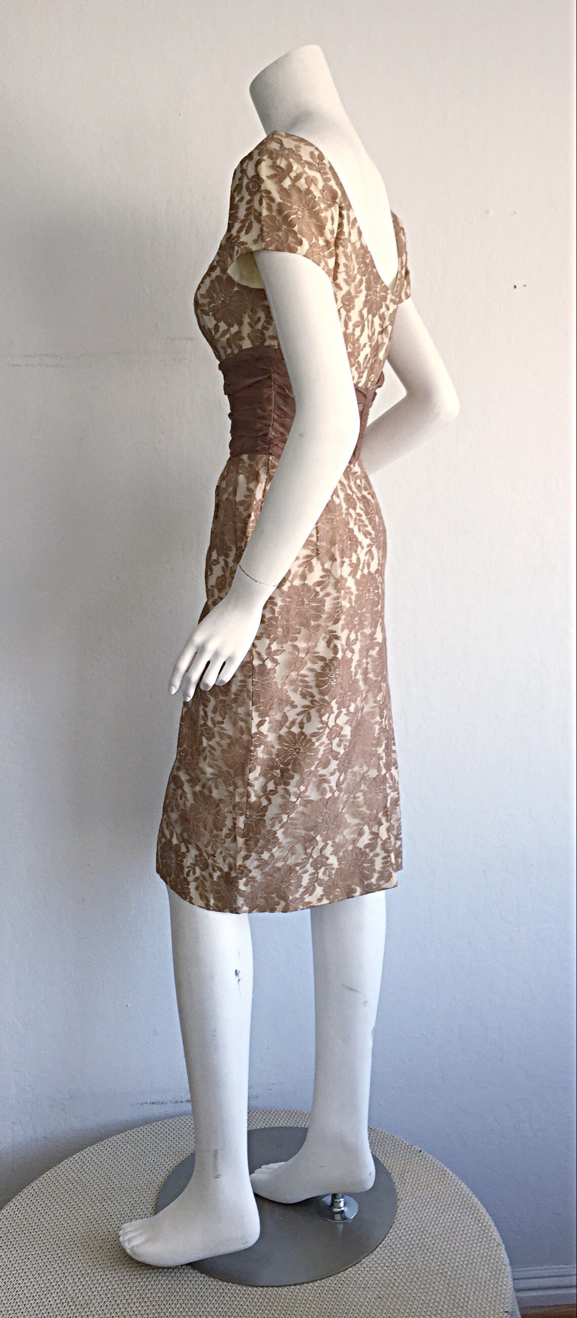 Incredible 1950s French Lace Bombshell Chantilly Lace Wiggle Dress + Cape For Sale 1