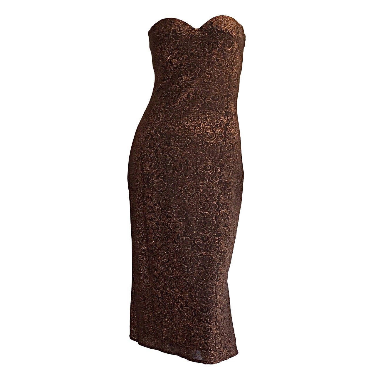 Beautiful Vintage Casadei Bronze Intricate Metallic Dress w/ Convertible Straps For Sale