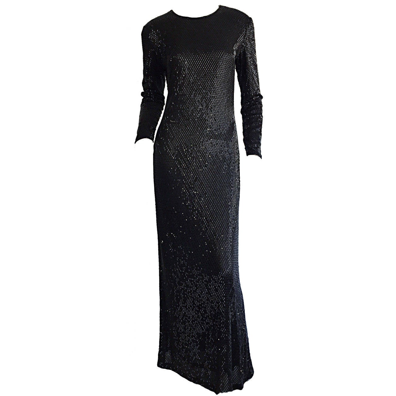 Stunning 1990s Vintage Calvin Klein Collection Heavily Beaded Black Gown