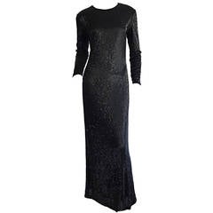 Stunning 1990s Retro Calvin Klein Collection Heavily Beaded Black Gown