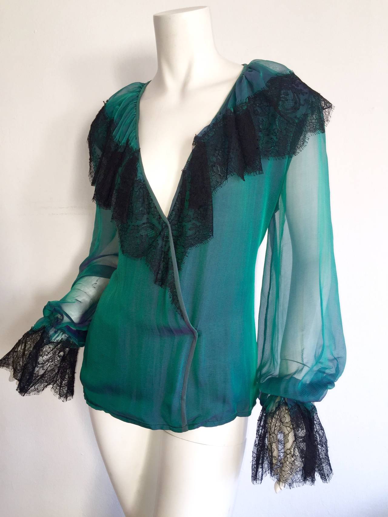 Beautiful Vintage Liancarlo / Neiman Marcus Silk Victorian Poet's Blouse + Lace 5