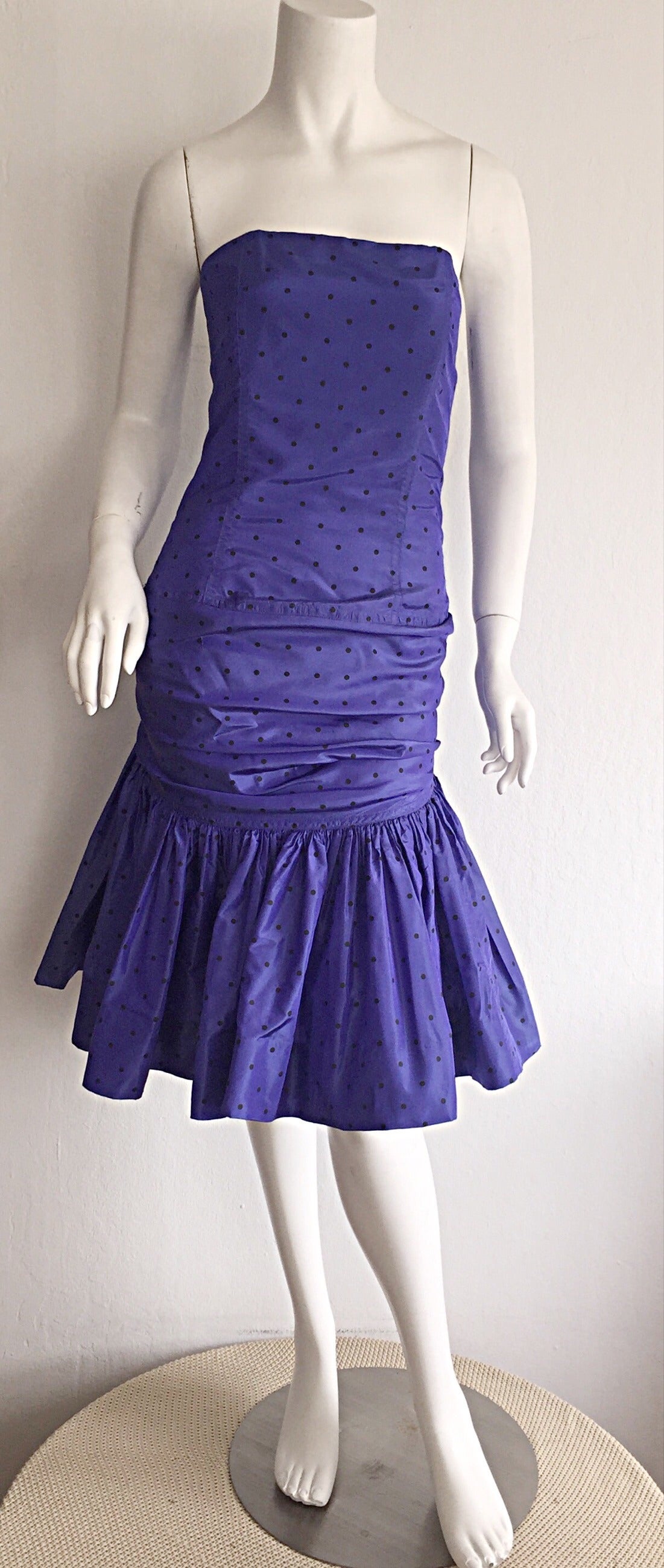 Purple Incredible Vintage Angelo Tarlazzi Paris Royal Blue Polka Dot Avant Garde Dress For Sale