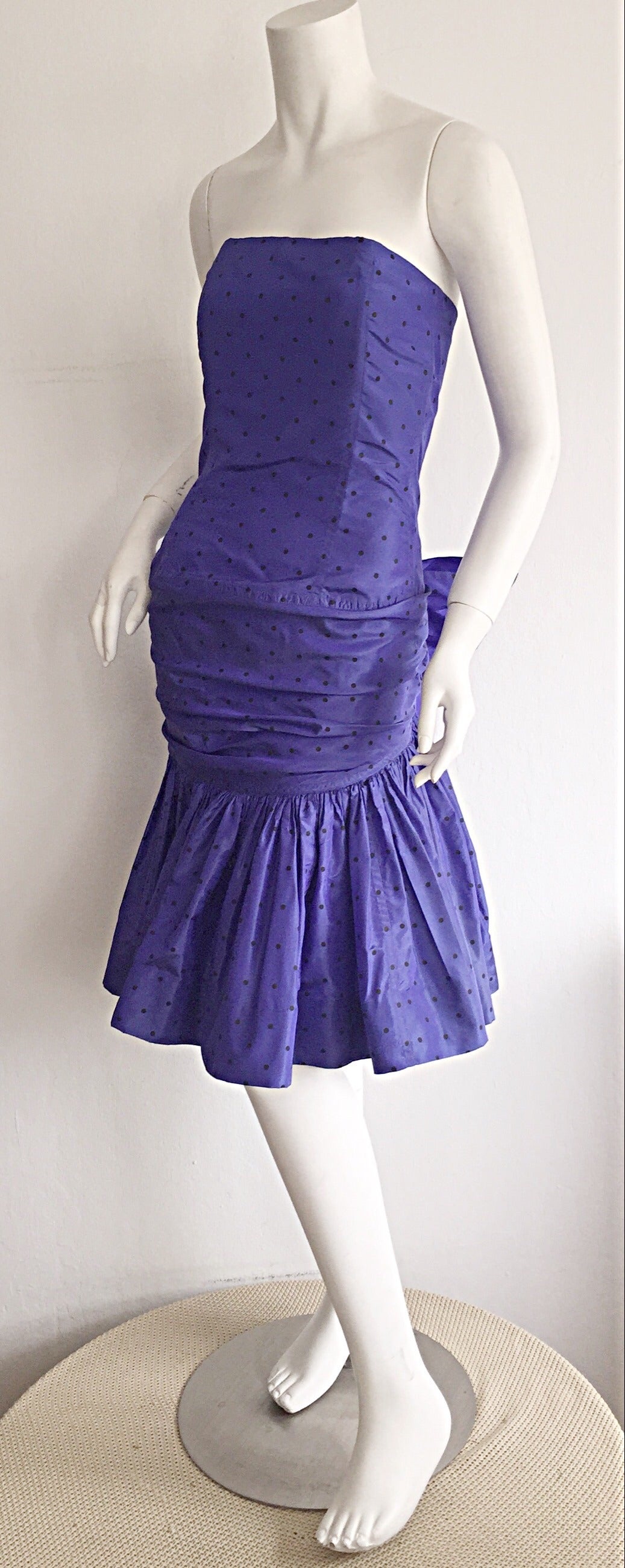 Incredible Vintage Angelo Tarlazzi Paris Royal Blue Polka Dot Avant Garde Dress For Sale 1