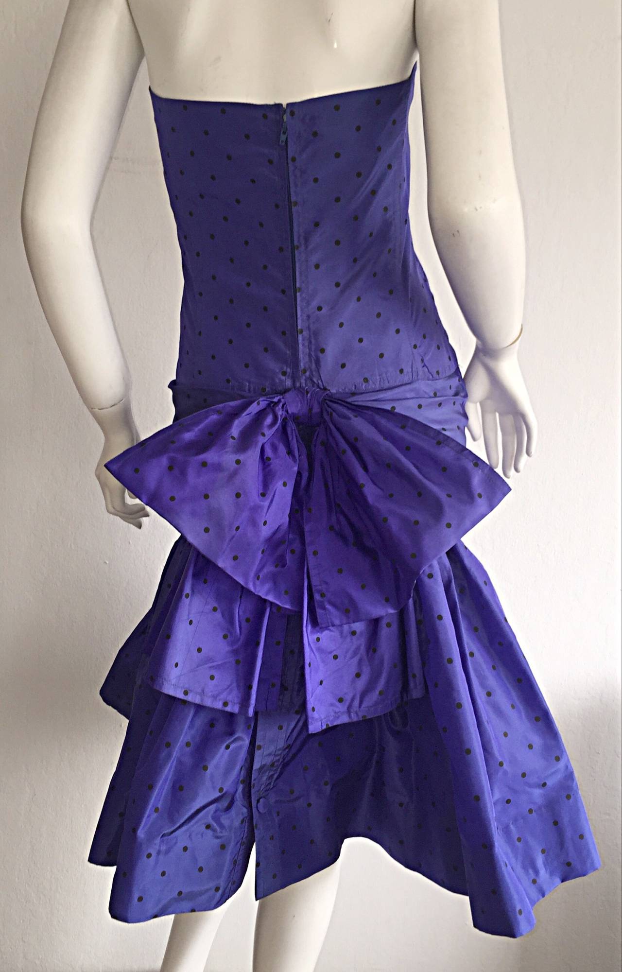 Incredible Vintage Angelo Tarlazzi Paris Royal Blue Polka Dot Avant Garde Dress For Sale 2