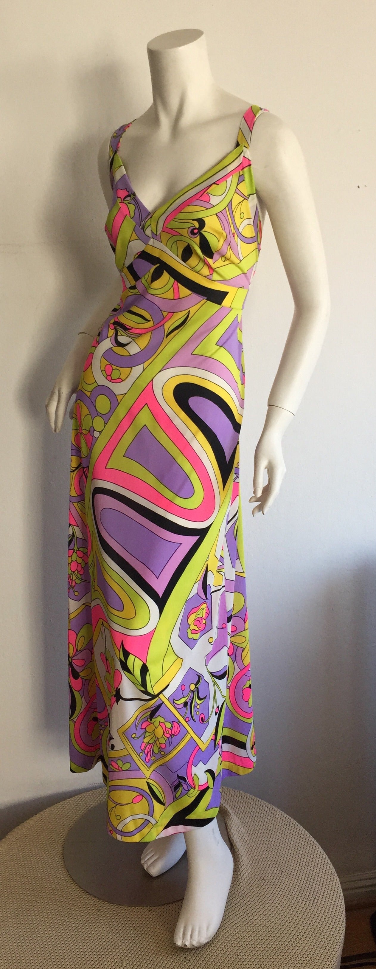 Amazing 1970s Vintage Leonora Psychedelic Colorful Wrap Maxi Dress at ...