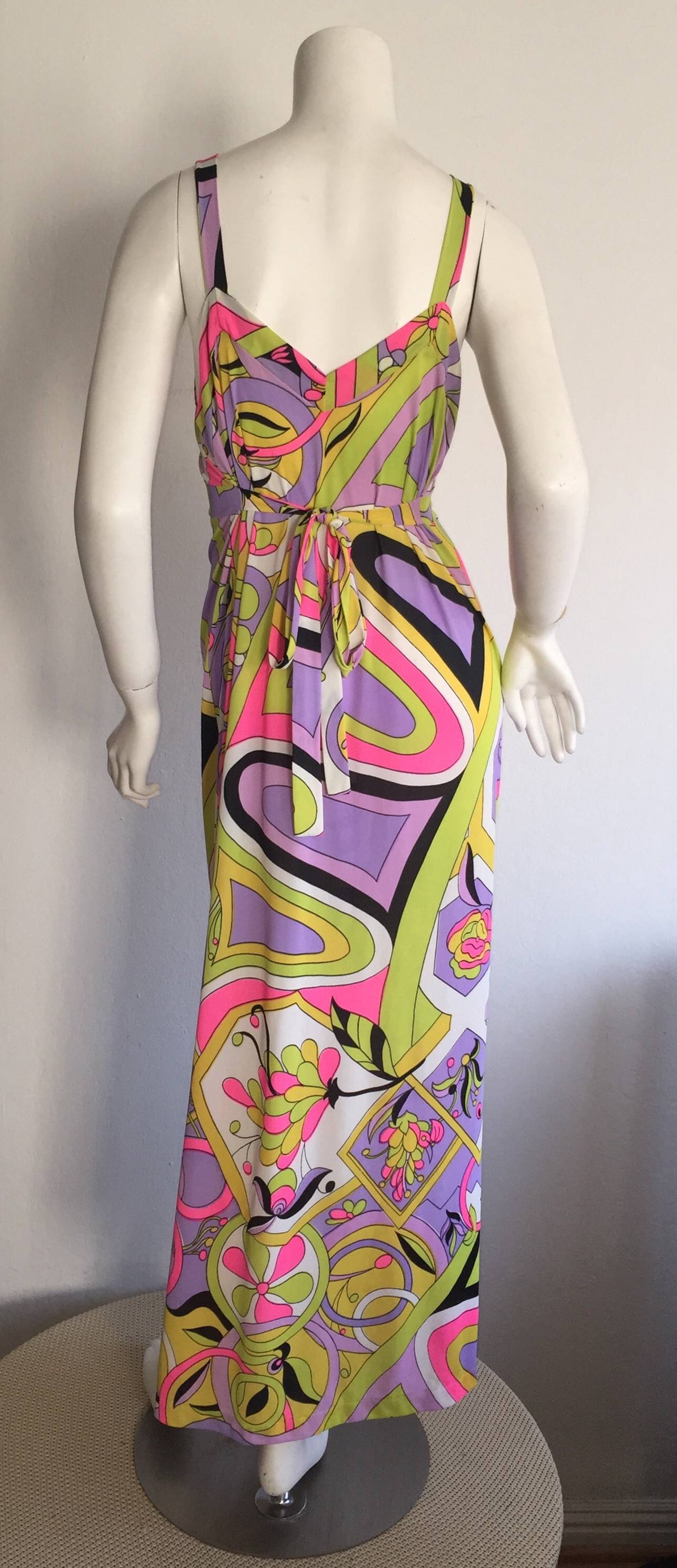 Women's Amazing 1970s Vintage Leonora Psychedelic Colorful Wrap Maxi Dress