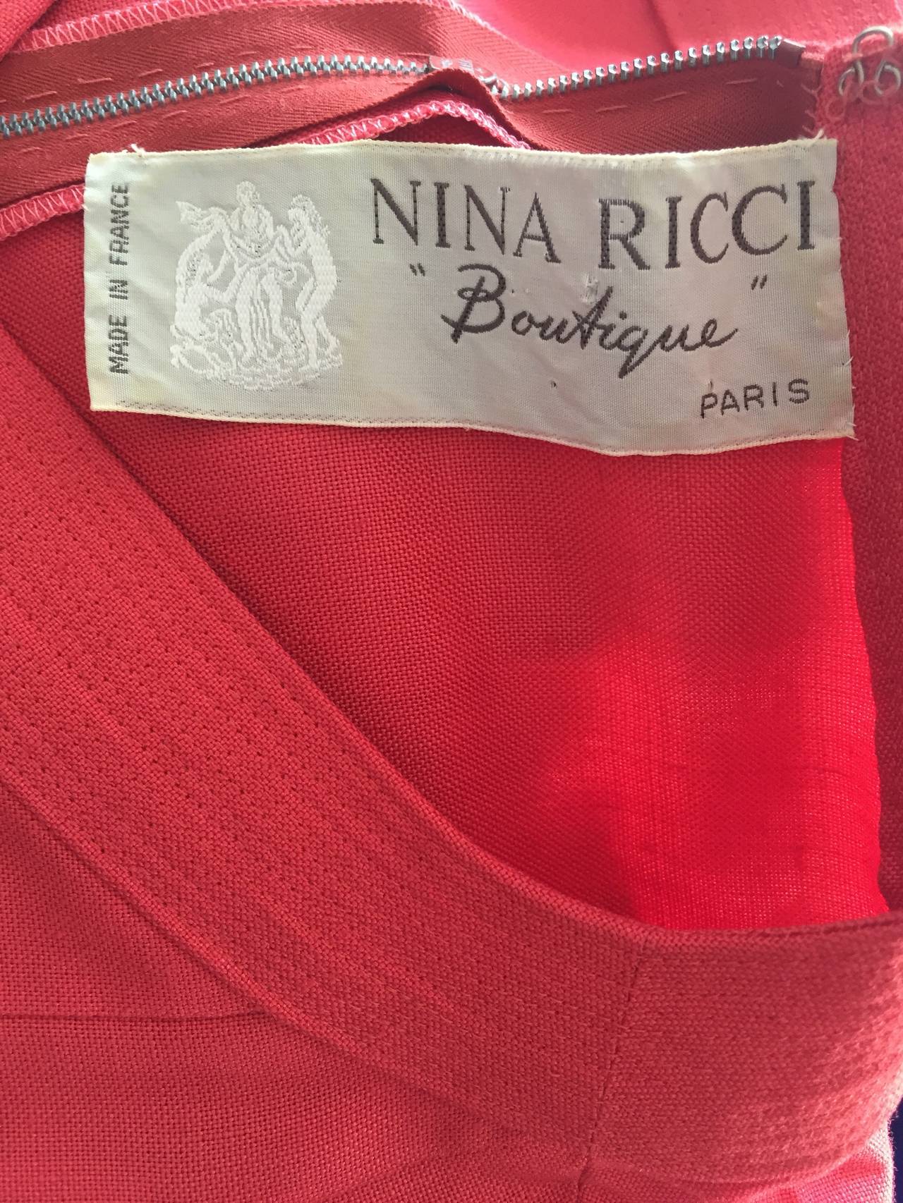 Vintage Nina Ricci Raspberry Pink Double Breasted Dress w/ Pockets + Bow Belt For Sale 2