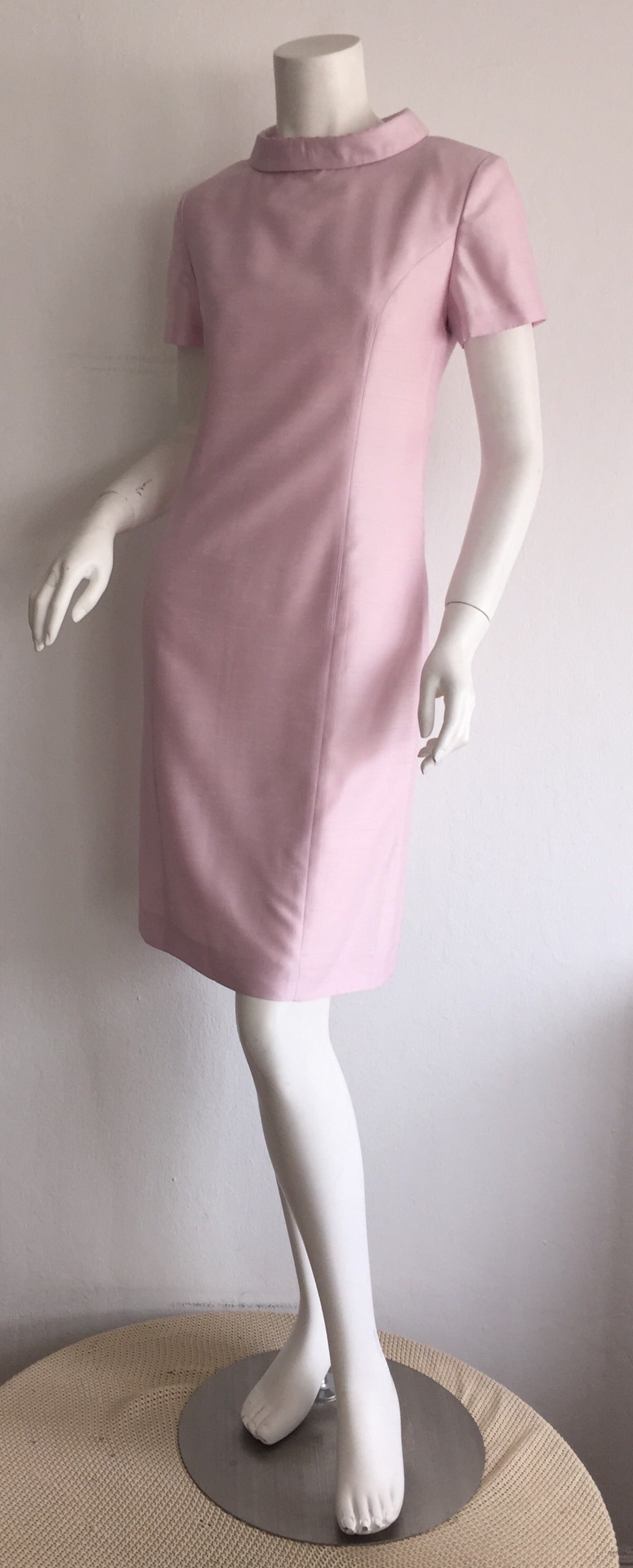 Vintage Courreges Light Pink Silk Jackie O Pillbox Space Age Dress In Excellent Condition In San Diego, CA