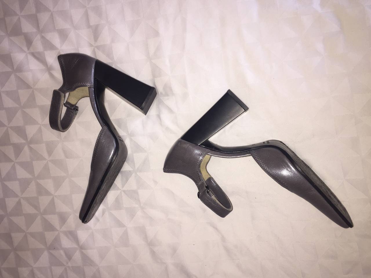 Rare 1990s Vintage Miu Miu ' Architectural ' Gunmetal Block Heels / Shoes 36.5 1