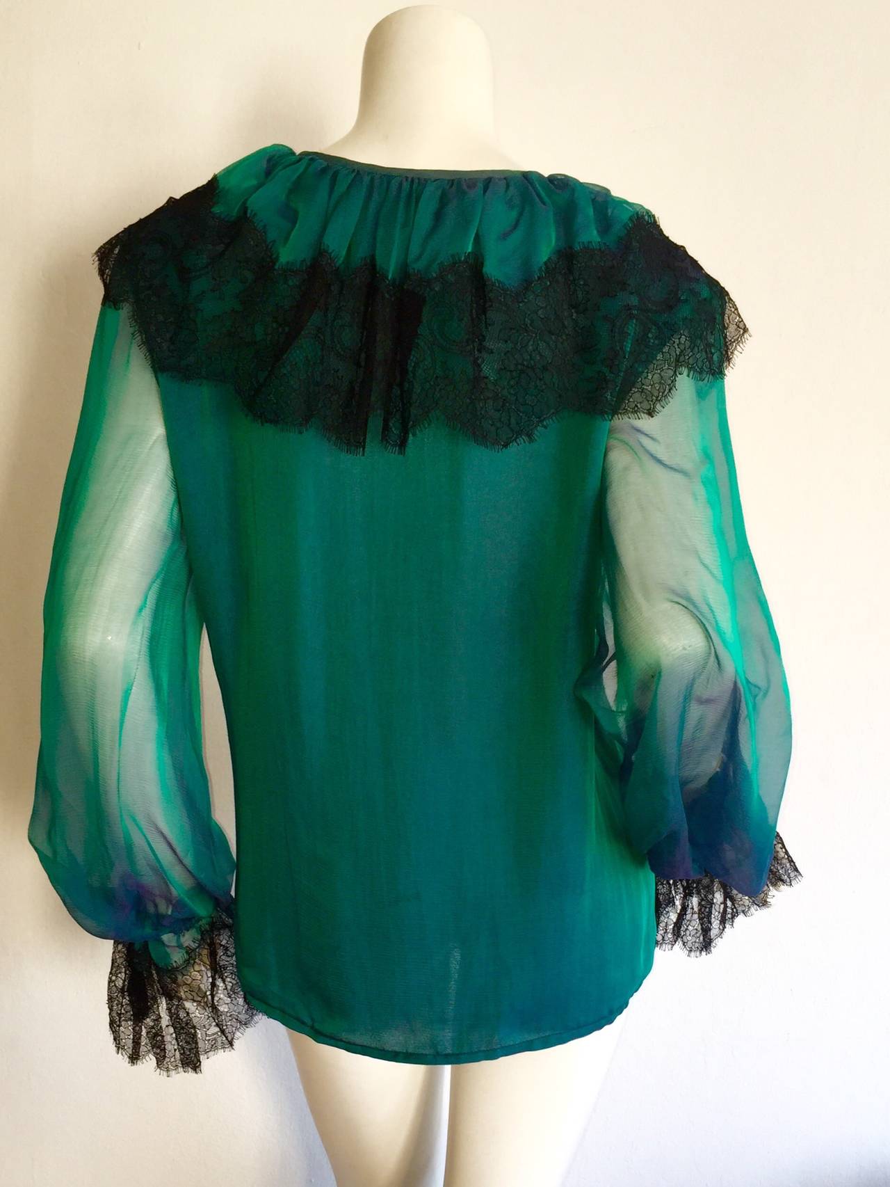 Women's Beautiful Vintage Liancarlo / Neiman Marcus Silk Victorian Poet's Blouse + Lace