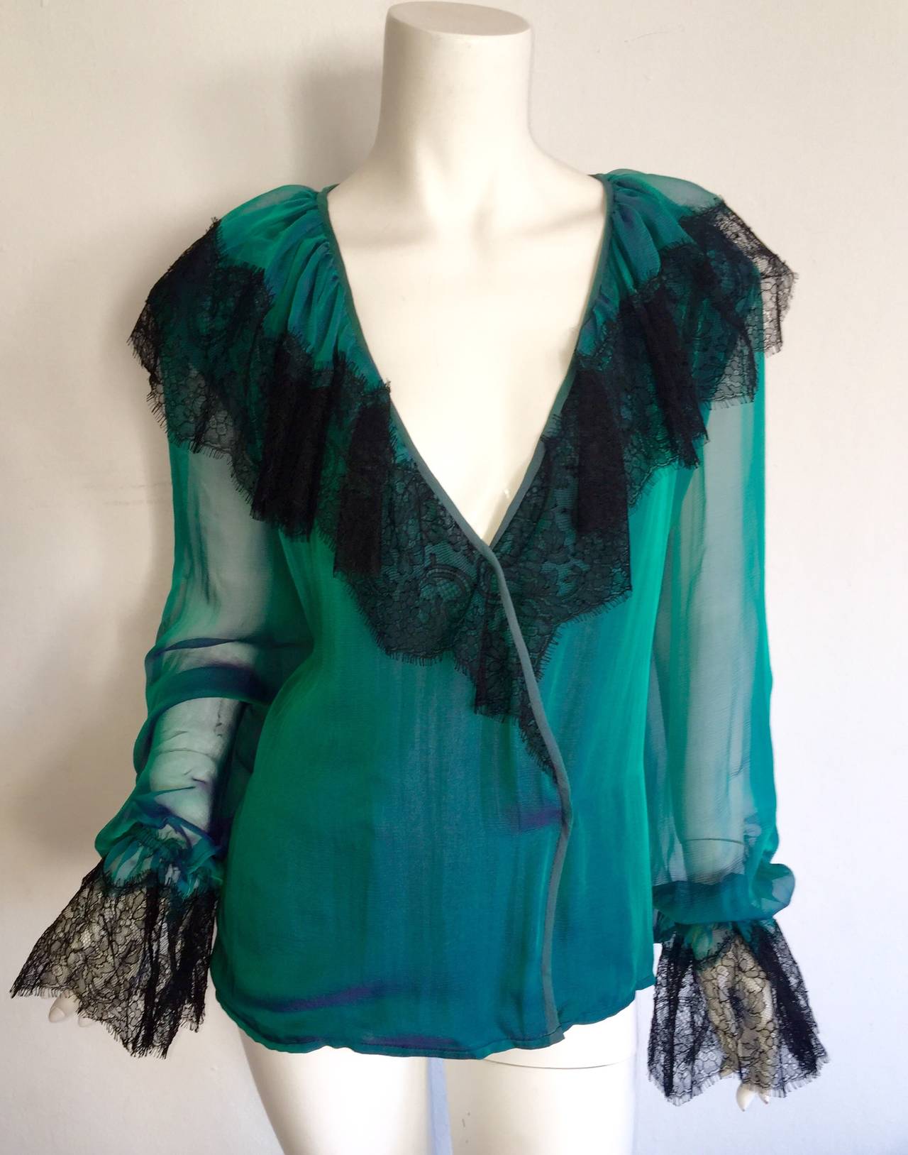 Beautiful Vintage Liancarlo / Neiman Marcus Silk Victorian Poet's Blouse + Lace 1