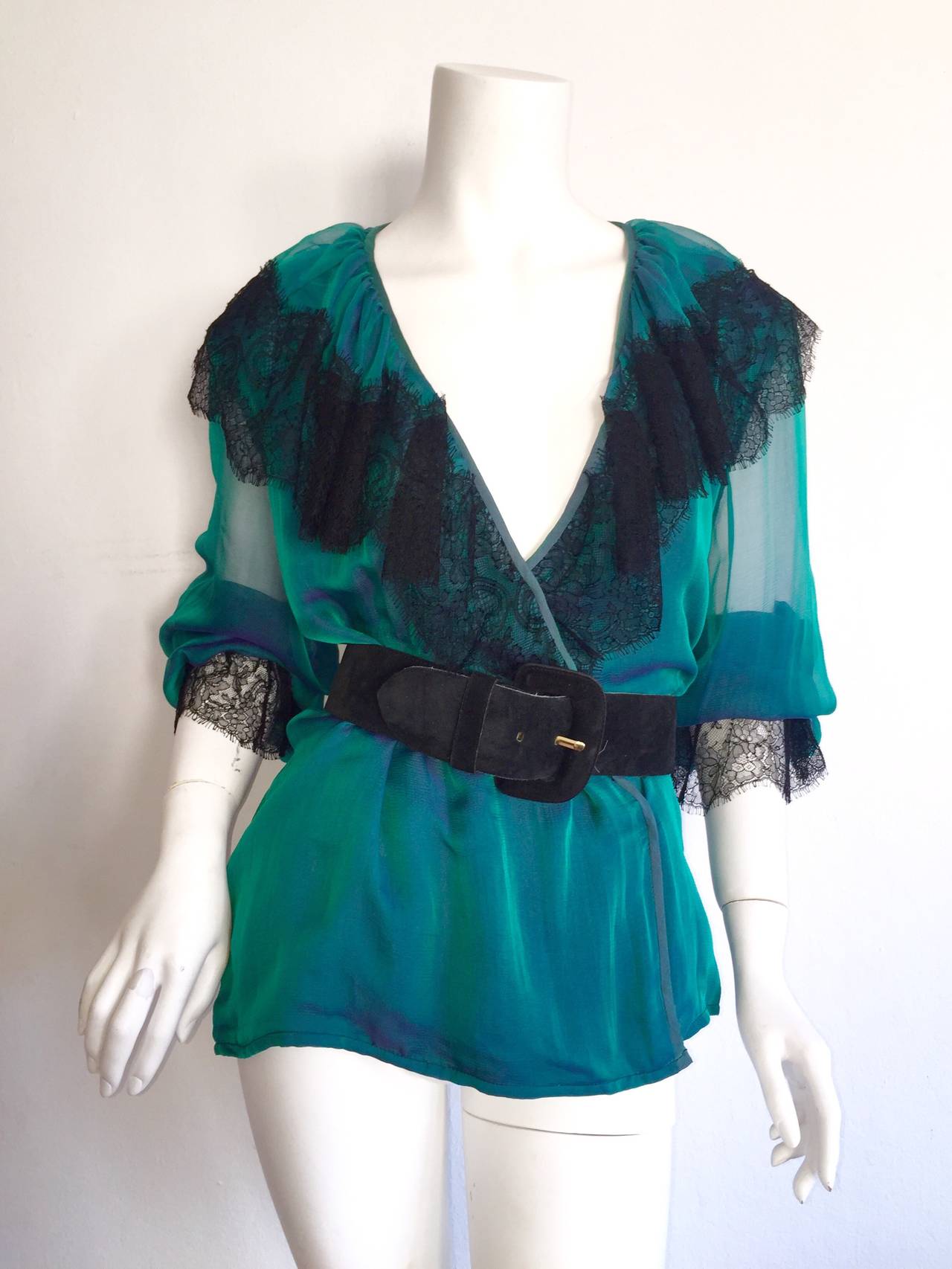 Beautiful Vintage Liancarlo / Neiman Marcus Silk Victorian Poet's Blouse + Lace 2