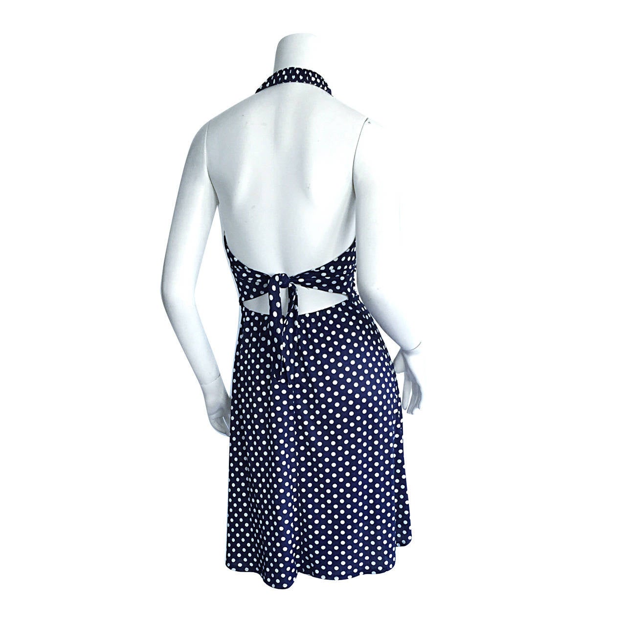 Vintage Joy Stevens Navy Blue + White Polka Dot Nautical Tie - Back Dress