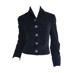 1990s Vintage Gianni Versace Versus Black Velvet 90s Houndstooth Jacket
