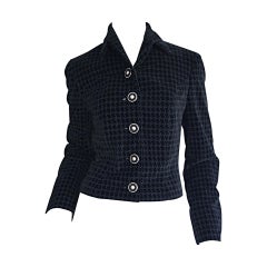 1990s Vintage Gianni Versace Pre - Death Black Velvet Houndstooth Jacket